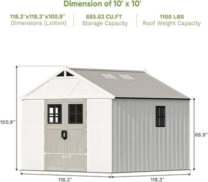 Patiowell 10x10 FT Outdoor Storage Shed, Plastic Shed - Image 3