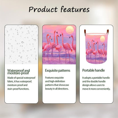 Laundry Baskets 15.7x19.7 Inch Large Pink Flamingo Sunset Beach Design - Image 2