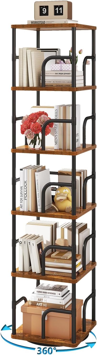 IBUYKE 6 Tier Rotating Bookshelf, Square Bookcases by IBUYKE