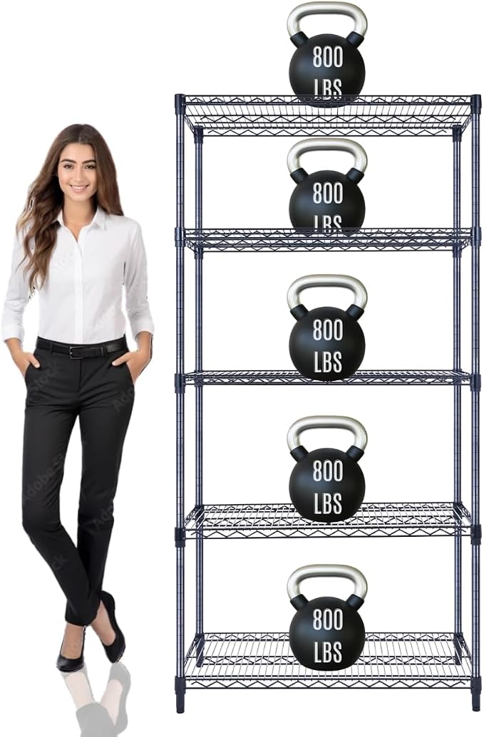 36"x18"x72" Prime Heavy Duty Black 5-Tier Wire Shelving NSF 4000 LBS MAX by StimulateLiving