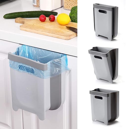 Hanging Collapsible Trash Can - 9L Wall Mounted Foldable Waste Bin by Unknown