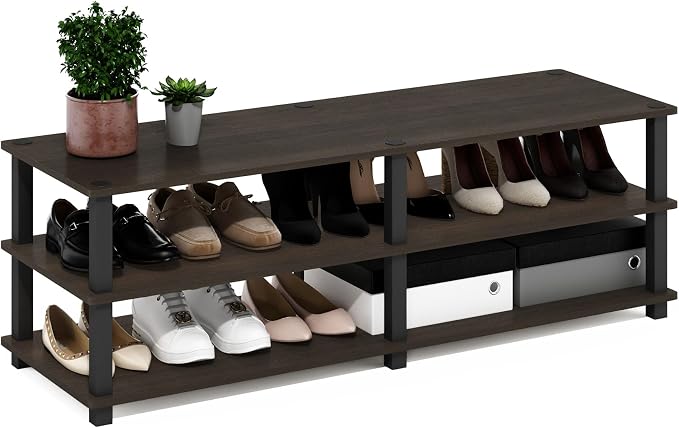Furinno 14038DBR/BK TST No Tools 3-Tier Wide Shoe Storage Rack, Dark by Furinno-FitsYourSpaceFitsYourBudget