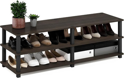 Furinno 14038DBR/BK TST No Tools 3-Tier Wide Shoe Storage Rack, Dark by Furinno-FitsYourSpaceFitsYourBudget