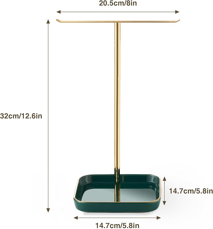 Jewelry Holder Stand with Ceramic Base: 12" Tall Necklace Organizer Rack - Image 4