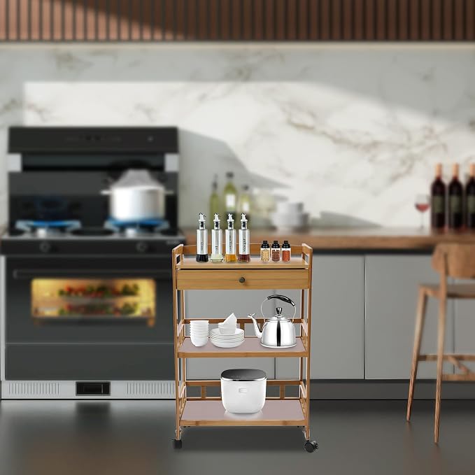 Kitchen Carts on Wheels with Storage, Rolling Storage Cart with Handles - Image 8