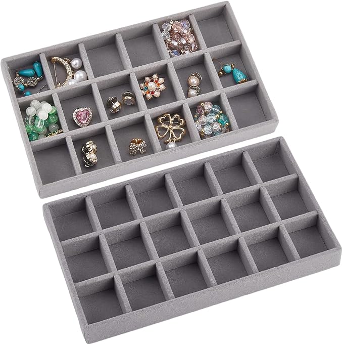 2Pcs 5 x 8.3 Inch 18 Grid Jewelry Tray Drawer Insert Velvet Earring Organizer - Image 7