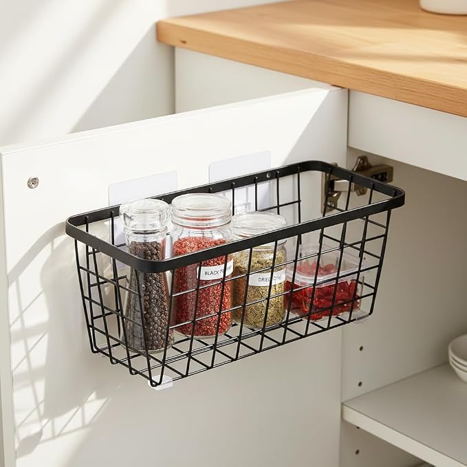 2 Pack Hanging Wall Basket Organizer Over the Cabinet Door Wire Baskets - Image 3