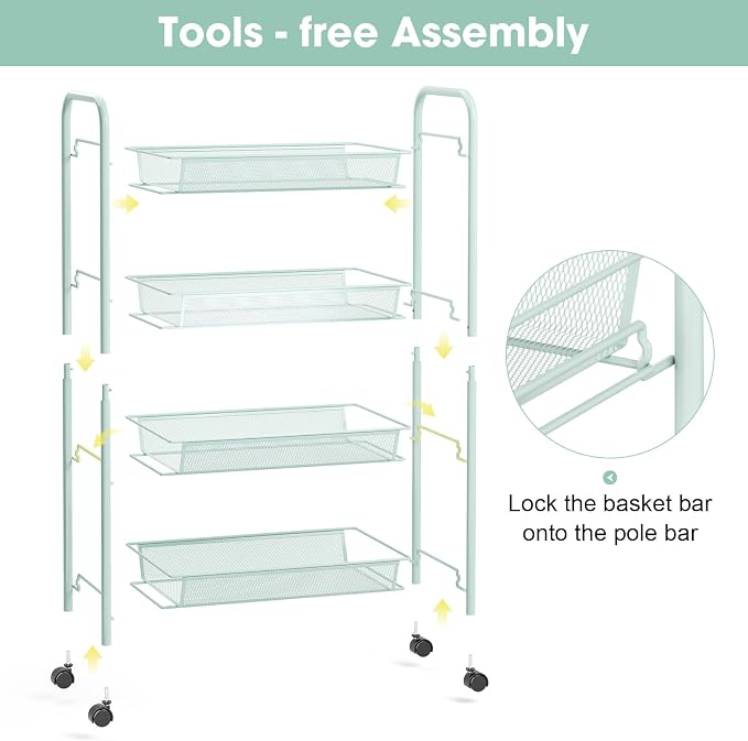 TOOLF 4-Tier Rolling Cart, Metal Utility Cart - Image 5
