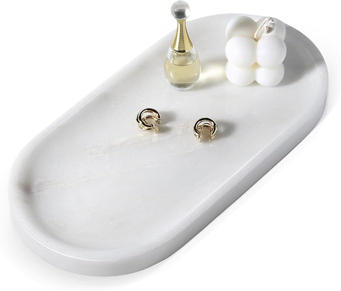 Koville African Natural White Marble Decorative Tray, Catchall Tray by Koville