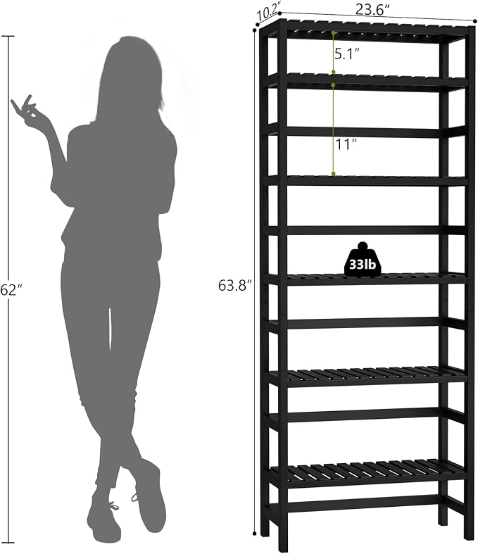 Homykic 6-Tier Bamboo Bookshelves and Bookcases, Adjustable 63.4”Tall Shallow - Image 3