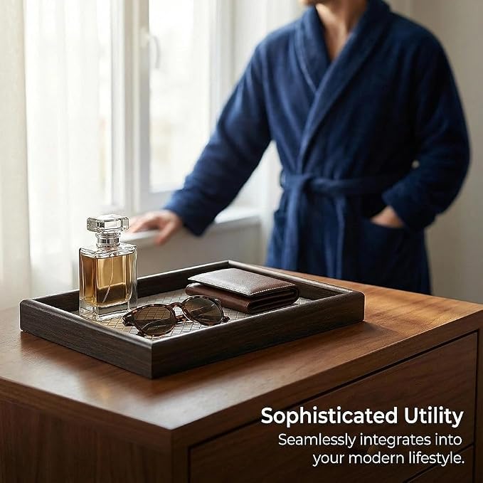 Wooden Valet Tray with Leather Base - Image 3