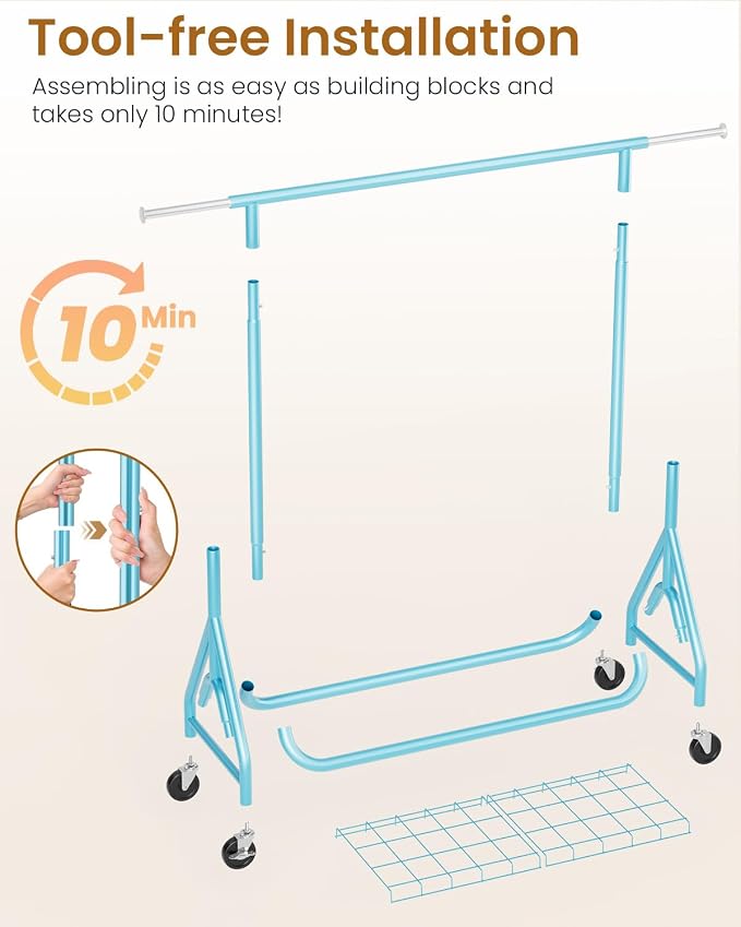 Heavy Duty Clothing Rack, Metal Clothes Rack Load 450 LBS, Rolling Coat Racks - Image 6