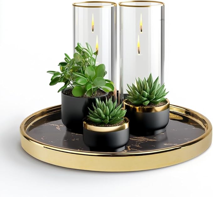 Black Vanity Tray Round Bathroom Decorative Tray by Decor+Trends