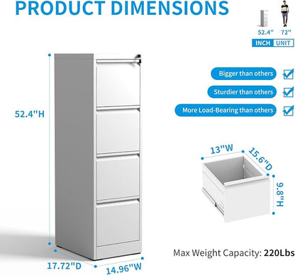4 Drawer File Cabinet, Metal Vertical Filing Cabinet - Image 3