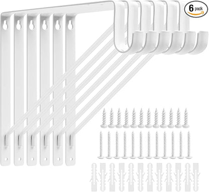 6PCS Heavy Duty White Closet Rod Brackets 11 x 11 Inch, 1-3/8Inch Diameter by AYAYGD