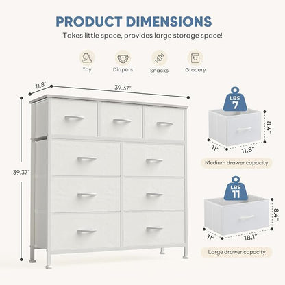 DUMOS 9 Drawer Dresser for Bedroom, Storage Organizer Chest of Drawers | Fabric - Image 3