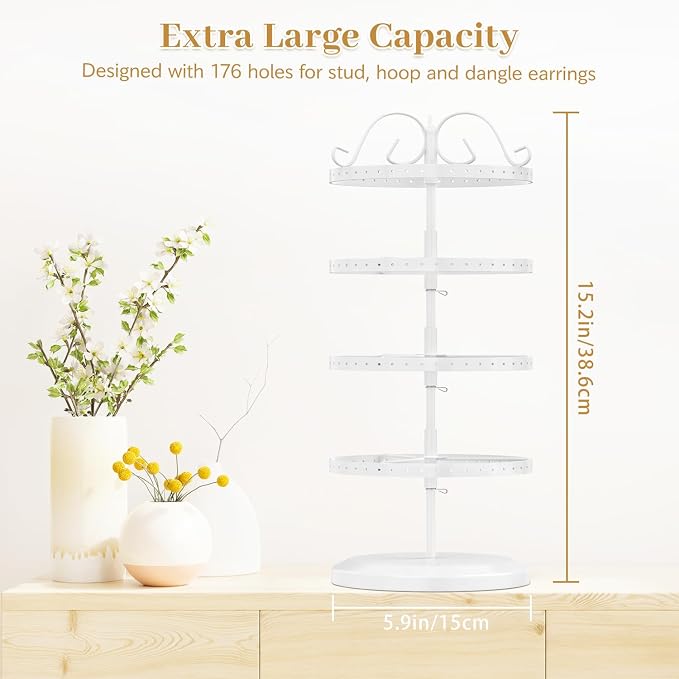 MODOWEY Rotating Earring Holder Organizer Stand, 4 Tiers Metal Tree, Display - Image 2