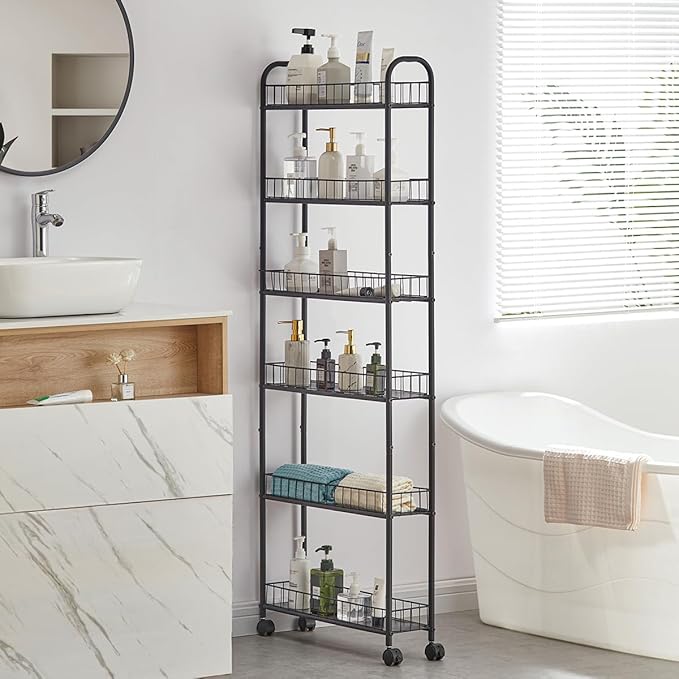6 Tier Slim Rolling Storage Cart, Mobile Shelving Unit - Image 3