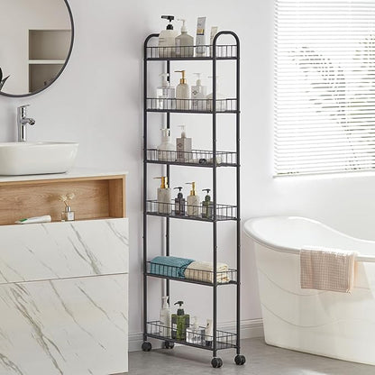6 Tier Slim Rolling Storage Cart, Mobile Shelving Unit - Image 3