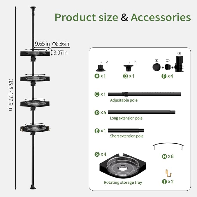 akinbas 360° Rotating Shower Caddy Tension Pole - Image 4