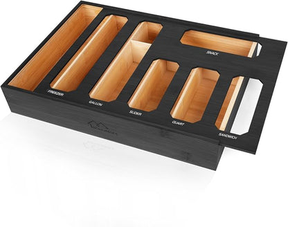6 in 1 Bamboo Ziploc Bag Storage Organizer, Snack & Freezer Bags, Wall by BOHOMDEC