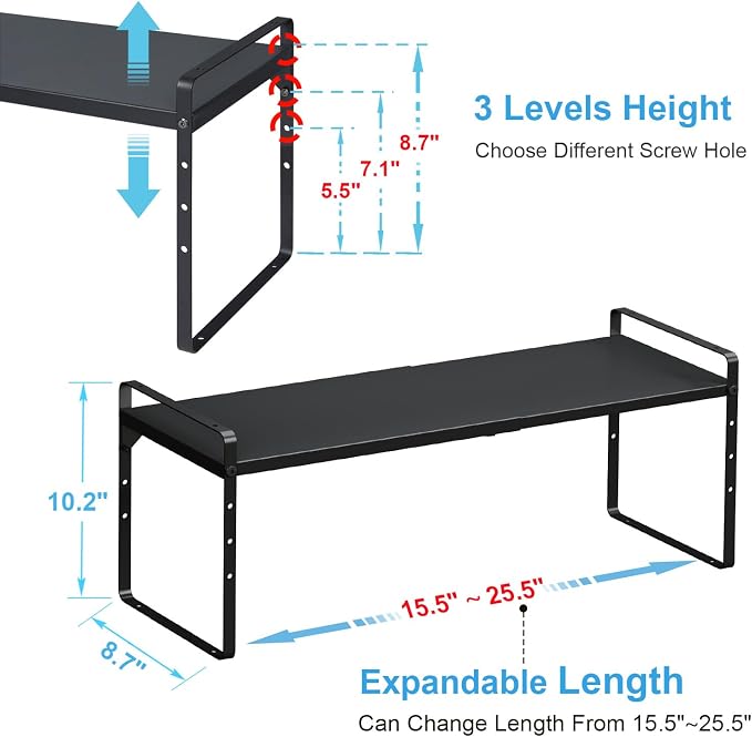 15.5 to 25.5 Inch Kitchen Cabinet Shelf Organizers, Adjustable Kitchen Counter - Image 2