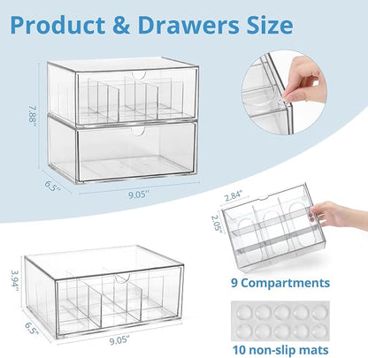 CLUQMEIK 2 Acrylic Tea and Coffee Organizer, 9 Grids Tea Bag Organizer Box and - Image 3