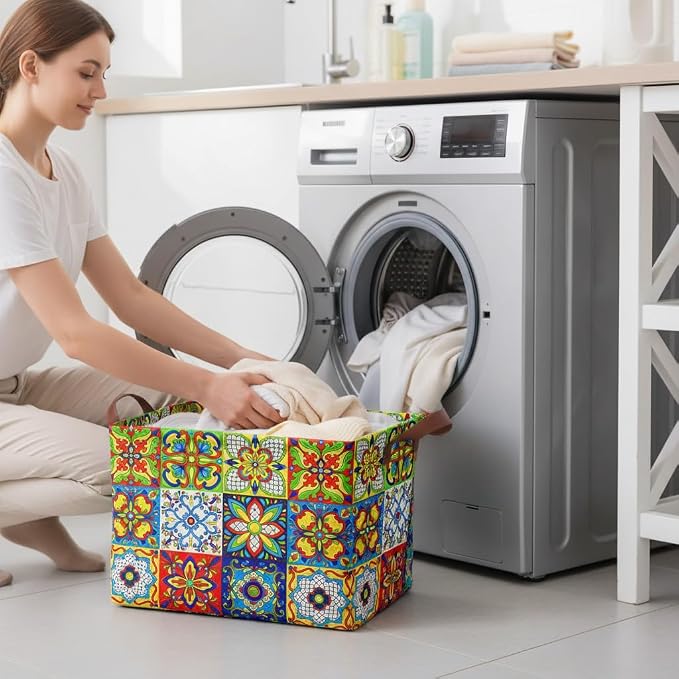 Mexican Talavera Decoration Storage Basket Waterproof Canvas Toy Storage Bin - Image 6
