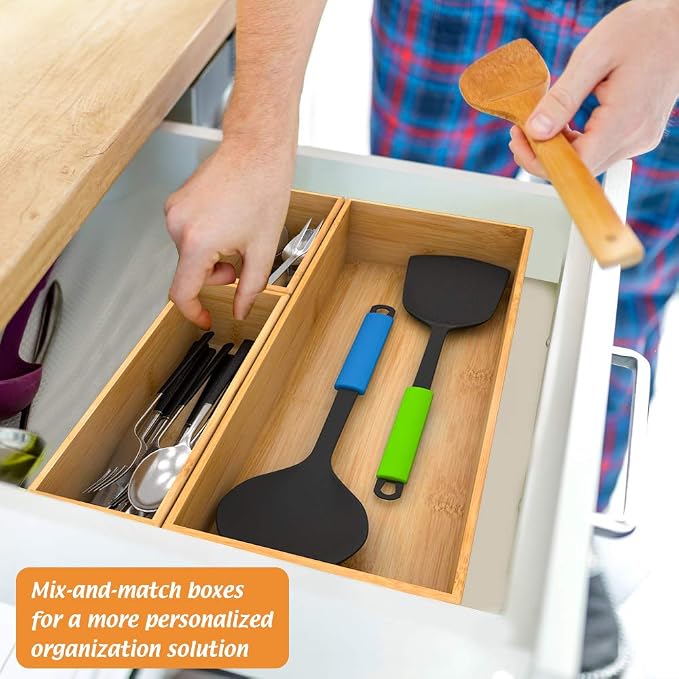 Bamboo Kitchen Drawer Organizer, Wooden Storage Box - Image 2