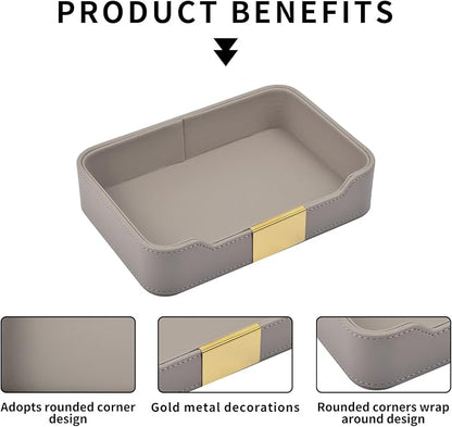 Luxury Leather Valet Tray Desktop Storage Organizer, Bedside Vanity Catchall - Image 5