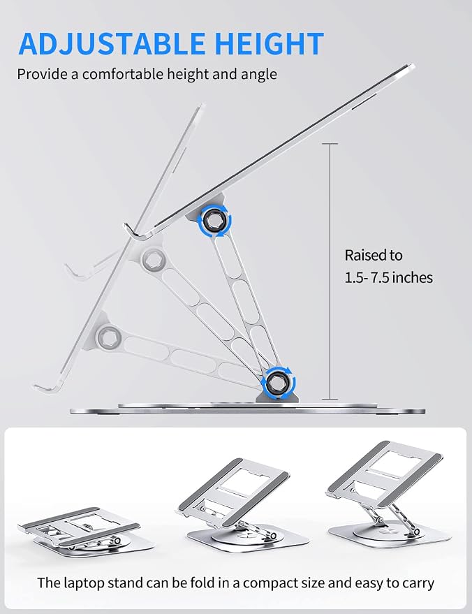 Adjustable Computer Stand with 360 Rotating Base, Ergonimic Foldable Laptop - Image 3