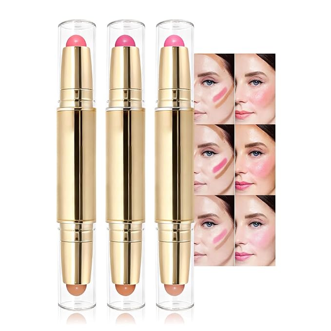 evpct 3Pcs 2In1 Blush Contour Multiuse Makeup Sticks Set, Ultra-Creamy Radiant by evpct