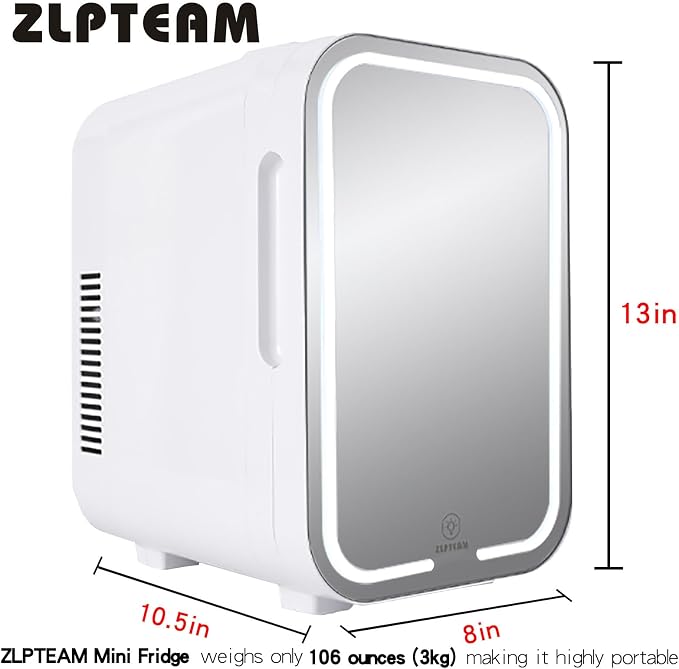 Mini Fridge with Mirror Door & Adjustable LED Lights - 8L Cosmetic Skincare - Image 2