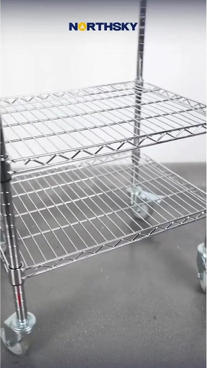 Northsky 2-Shelf Wire Utility Cart on Wheels, Chrome Finish Rolling Metal - Image 7