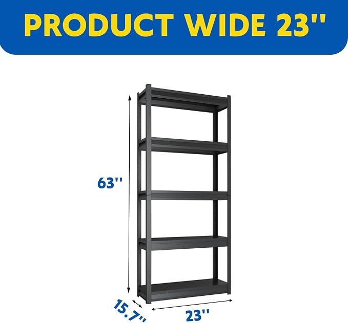 63''H Garage Shelving Heavy Duty, 1600LBS Storage Shelves, 5-Tier Adjustable - Image 2