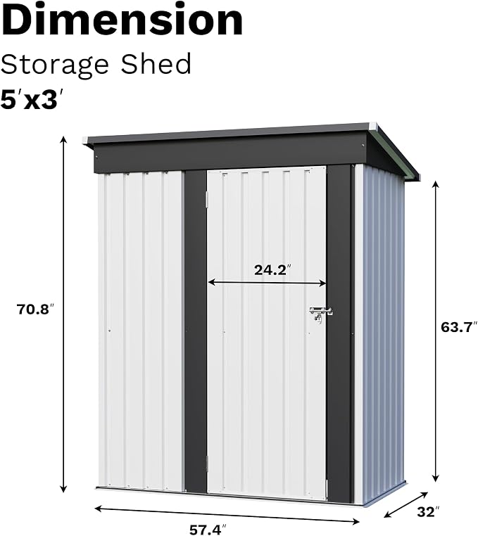 JUMMICO Metal Outdoor Storage Shed 5 x 3 FT Metal Shed - Image 3