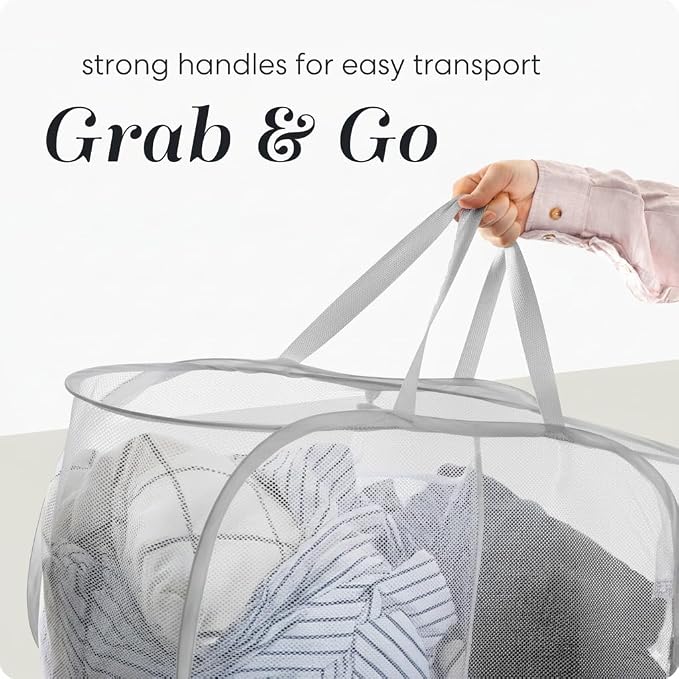 Handy Laundry Collapsible Laundry Basket, 2-Compartment Mesh Pop Up Hamper - Image 6