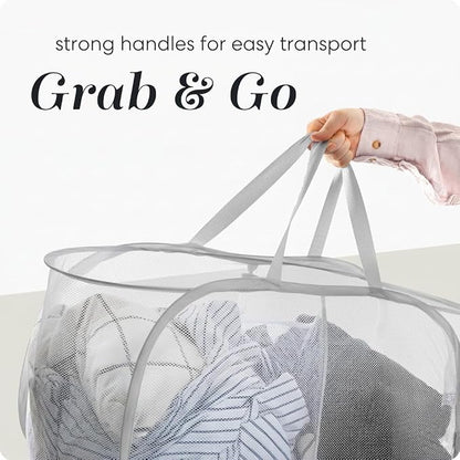 Handy Laundry Collapsible Laundry Basket, 2-Compartment Mesh Pop Up Hamper - Image 6
