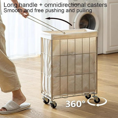 Rolling Laundry Cart with Baskets, Stainless Steel Hamper with Wheels, Slim - Image 4