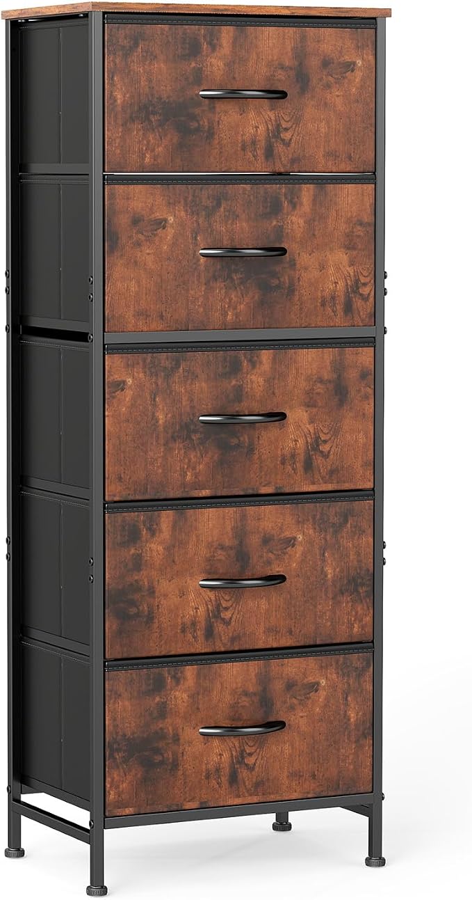 DUMOS Nightstand with 5 Drawers Bedside Table with Removable Fabric Bins Sturdy by DumosLifestyle