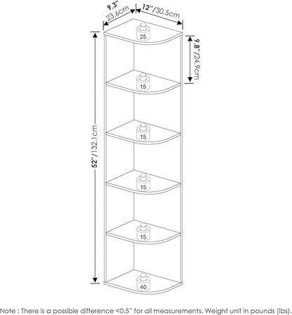 Furinno PASIR Book Shelf, 5-Tier Corner Bookshelf, Open Shelves Bookcase 9.3 x - Image 3