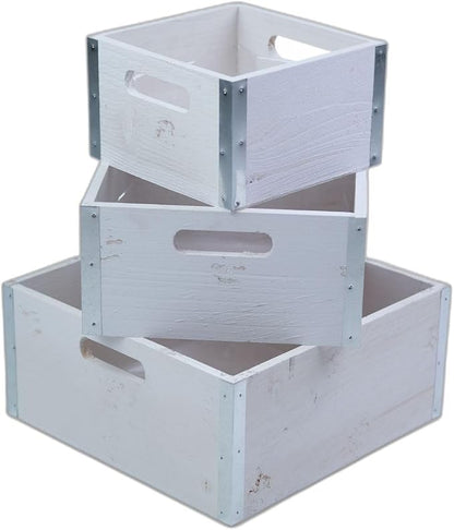 wald imports - Set of 3 Rustic Whitewash Wooden Crates by WaldImports
