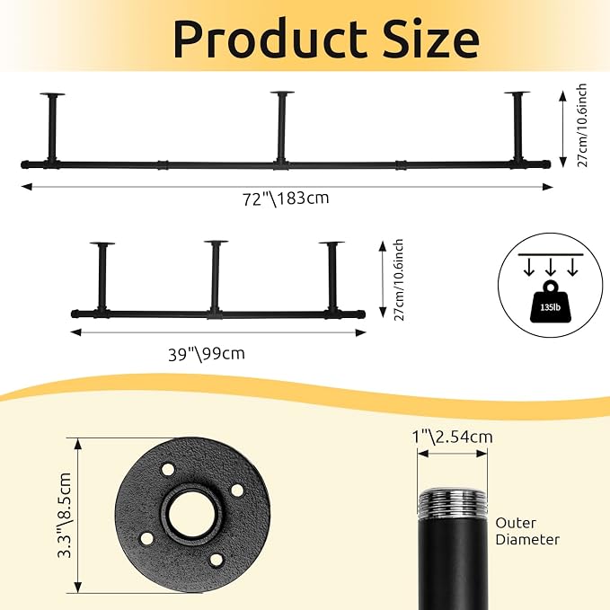 Oroonoko 72inch Industrial Pipe Clothes Garment Rack Ceiling Mount - Image 2