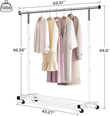VICERII Clothing Rack, 55.51 Inch Heavy Duty Clothes Rack Rolling Garment Rack - Image 5
