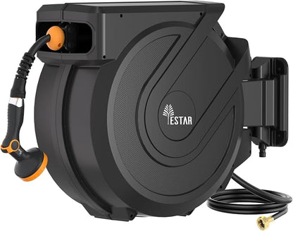 Retractable Garden Hose Reel 5/8 in x100 ft, Heavy Duty Wall Mounted Hose Reel by Garden