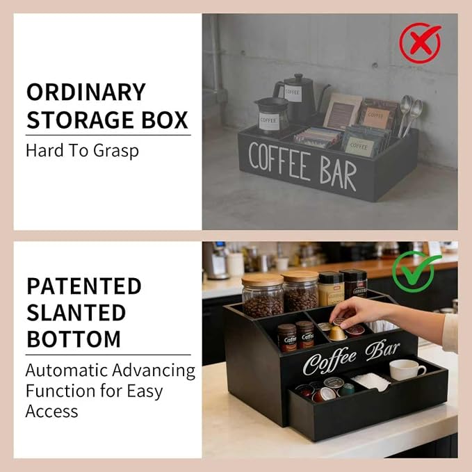 Coffee Bar Organizer for Countertop, 2-Tier Wooden Coffee Station Accessories - Image 4