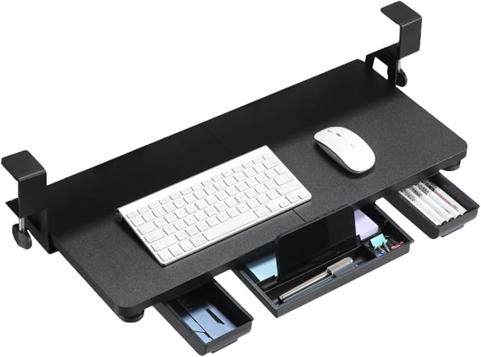 Keyboard Tray Under Desk with Drawer, 26.77" X 11.81" Keyboard Tray Large Size by TECLUK