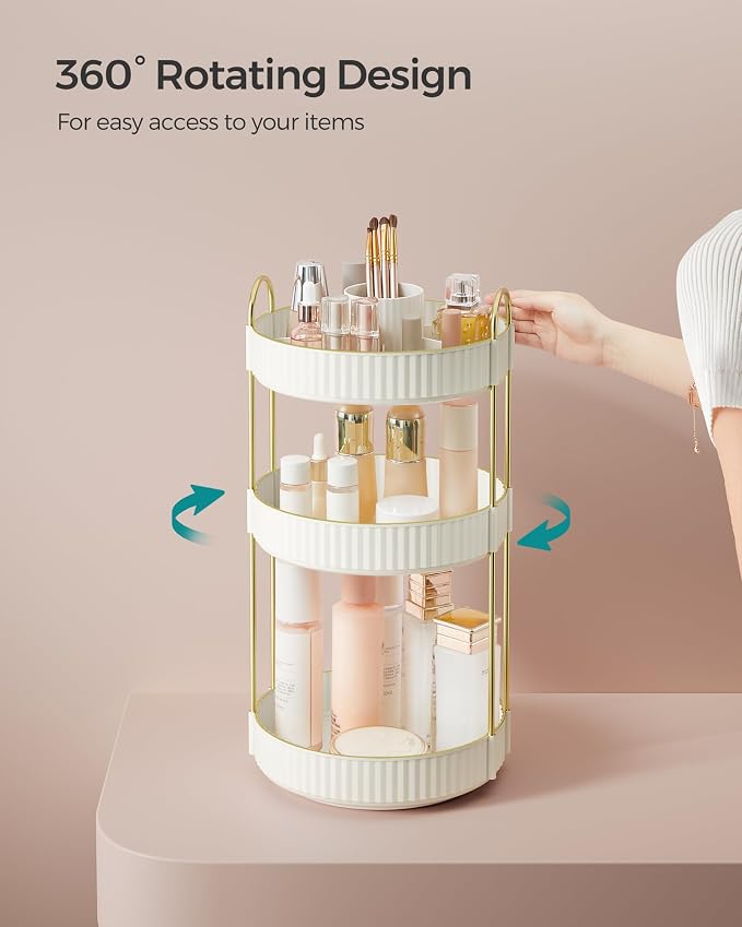SONGMICS Makeup Organizer, 3-Tier Round Rotating Skincare Organizer Countertop - Image 3