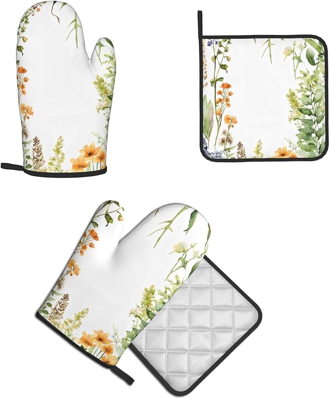 Springtime Herb Garden Gloves and Mats Set-Heat-Resistant Kitchen Gloves and - Image 8