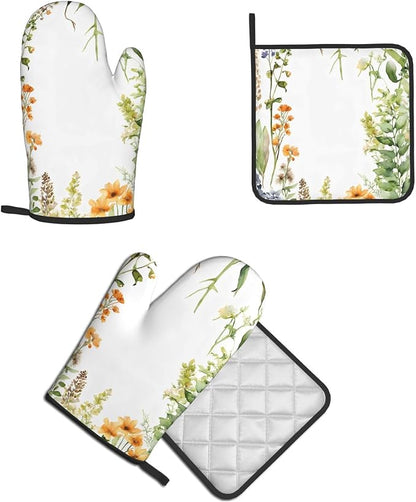 Springtime Herb Garden Gloves and Mats Set-Heat-Resistant Kitchen Gloves and - Image 8